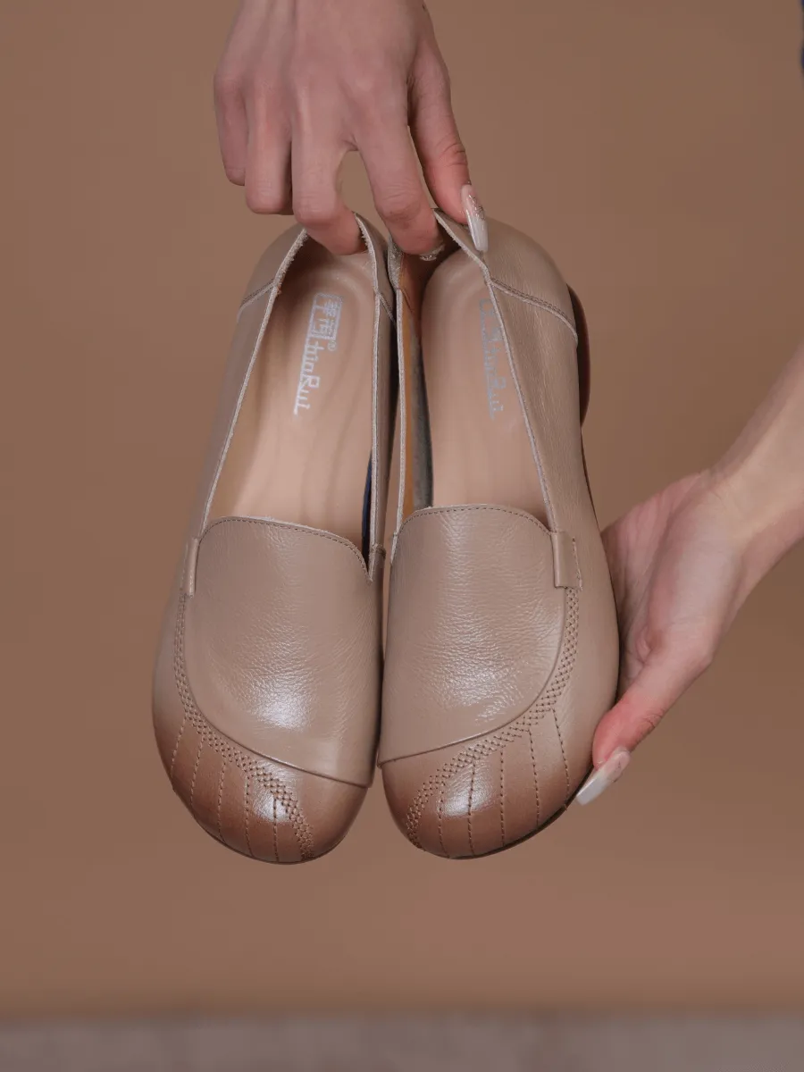 Stitching Header Leather Loafer - Tan
