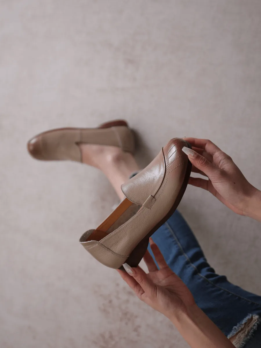 Stitching Header Leather Loafer - Tan