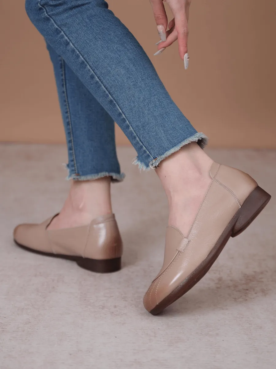 Stitching Header Leather Loafer - Tan