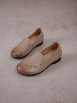 Stitching Header Leather Loafer - Tan