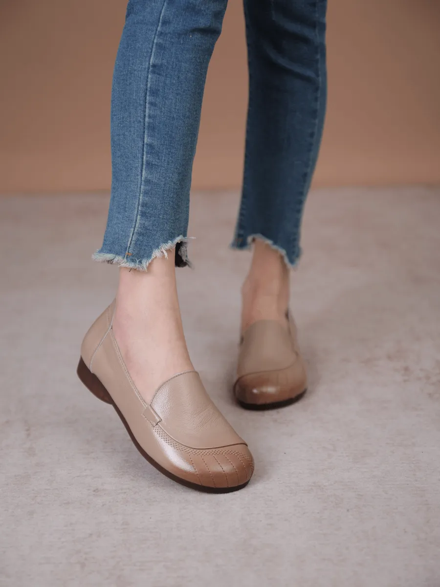 Stitching Header Leather Loafer - Tan