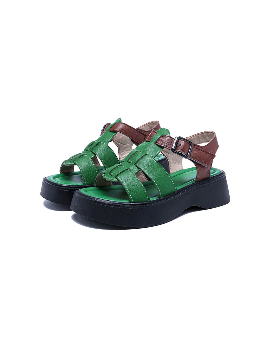 Summer Leather Woven Platform Sandals Slingback 34-43