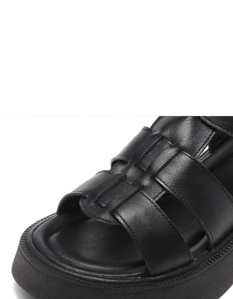 Summer Leather Woven Platform Sandals Slingback 34-43