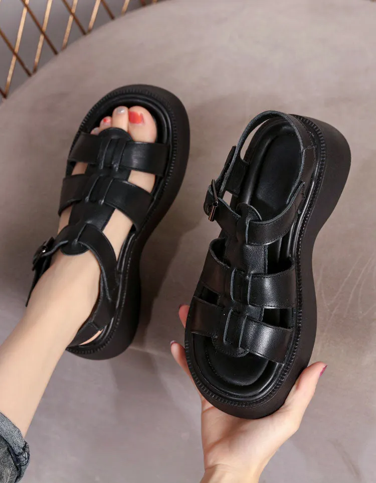 Summer Leather Woven Platform Sandals Slingback 34-43