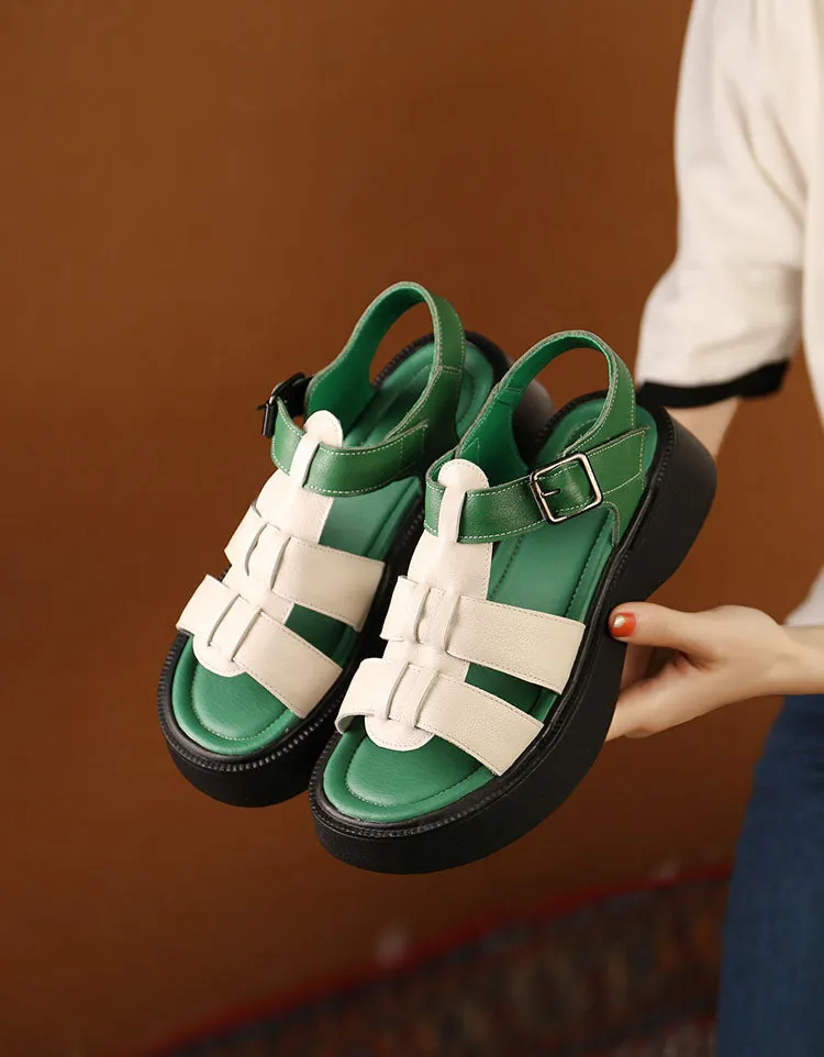 Summer Leather Woven Platform Sandals Slingback 34-43
