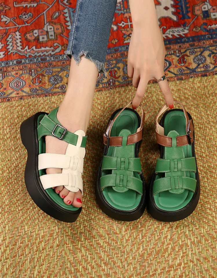 Summer Leather Woven Platform Sandals Slingback 34-43