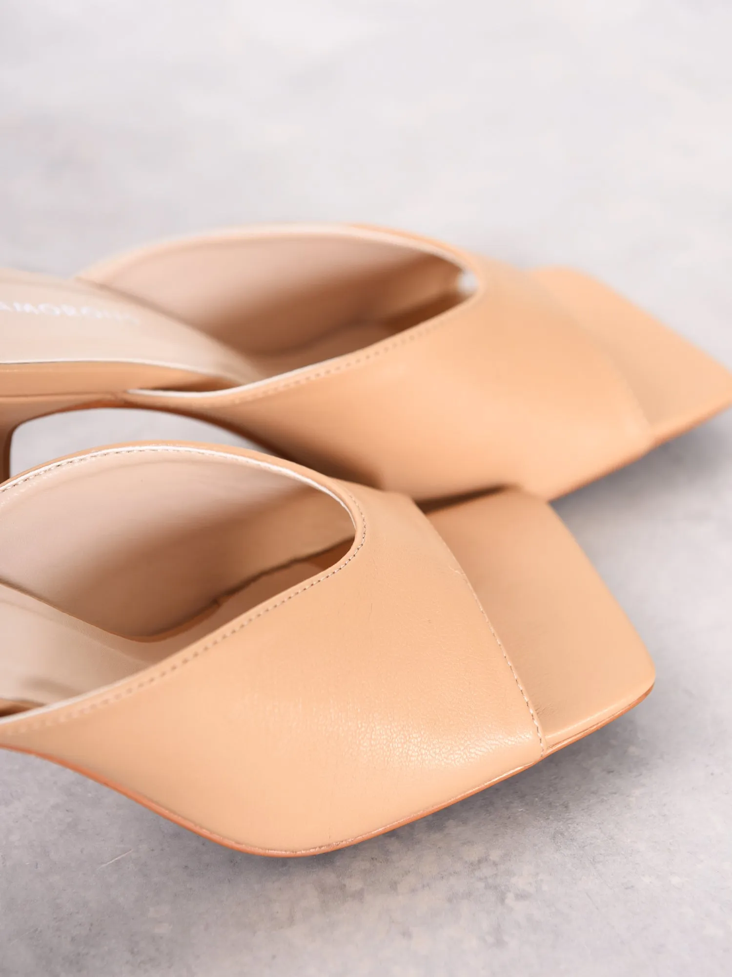 Tan Square Toe Heeled Mules