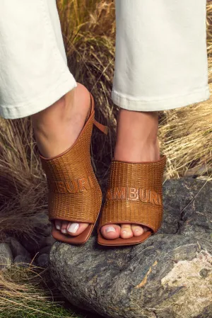 Tan Woven Leather Mules