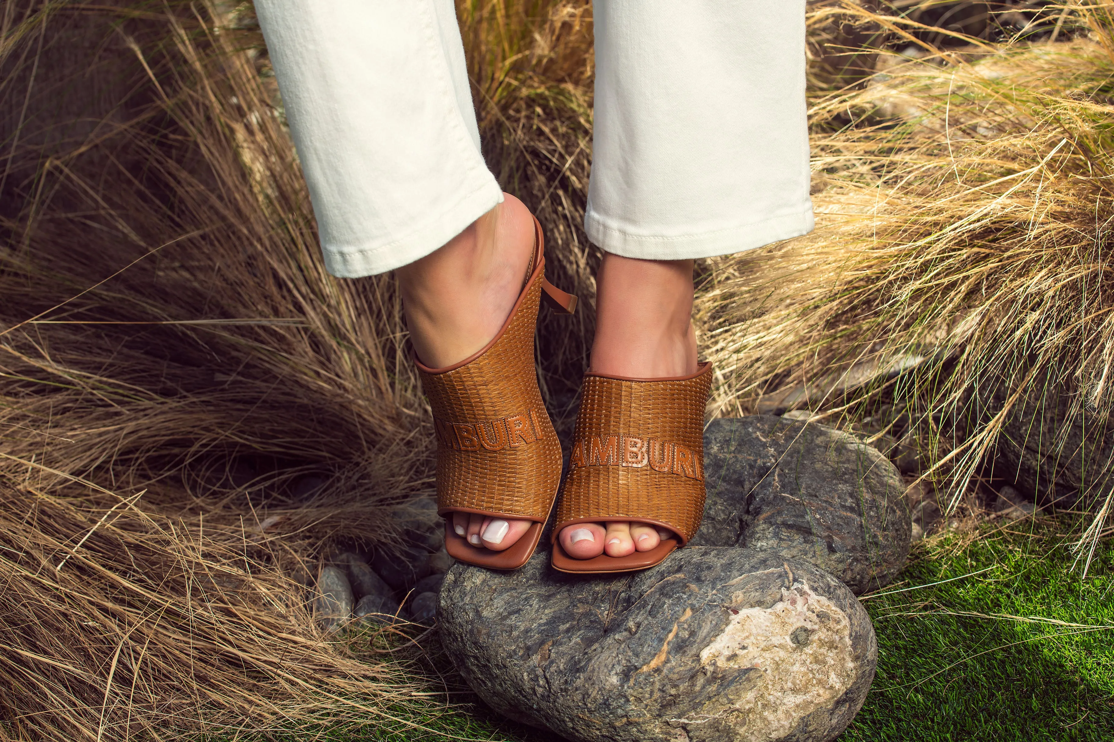 Tan Woven Leather Mules