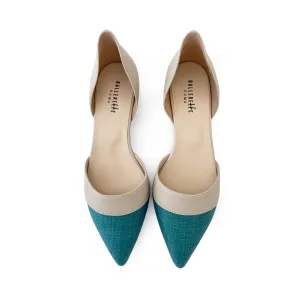 Teal jute d'Orsay ballet flats with beige leather details