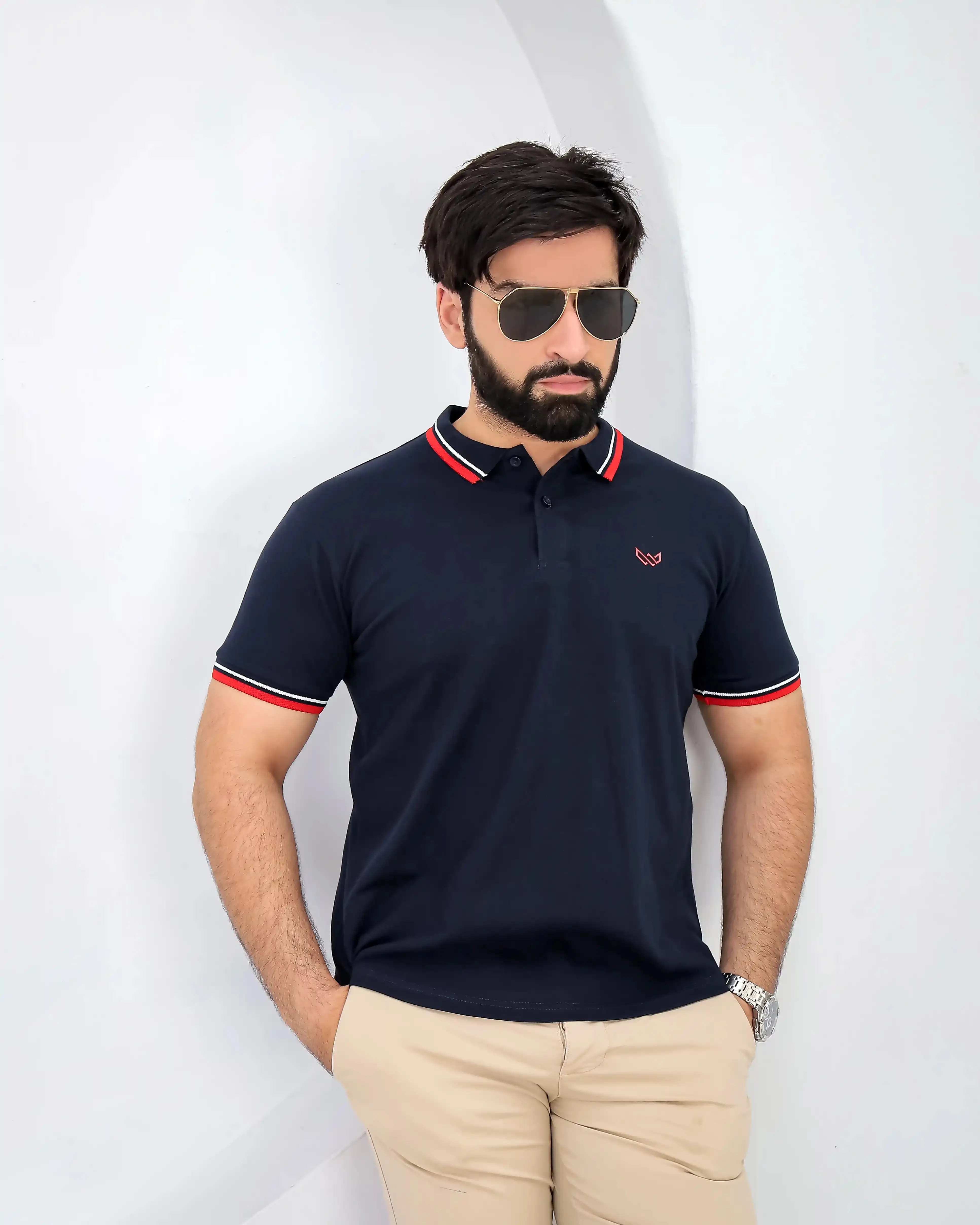 Tipped Navy Polo - Superior Cotton