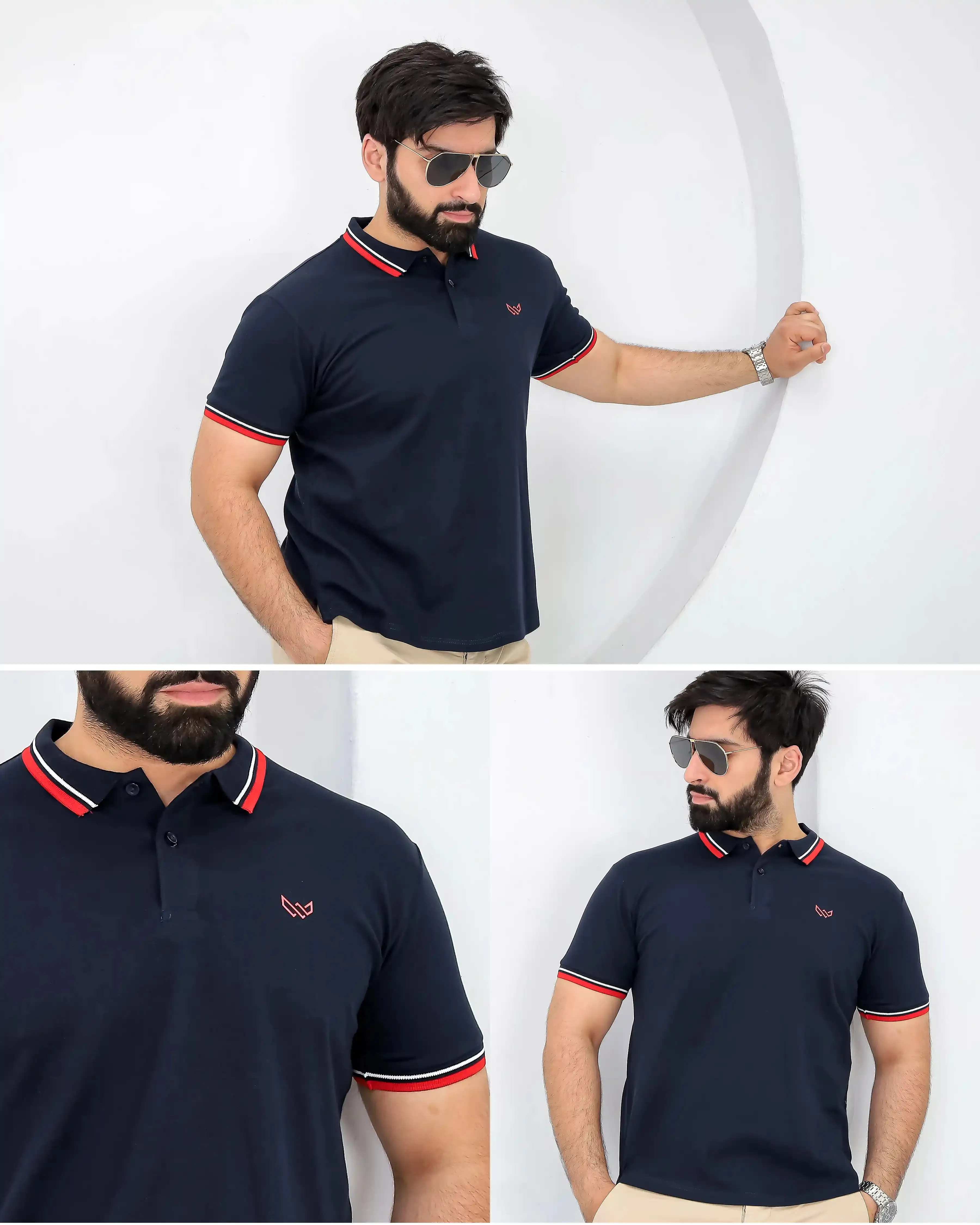 Tipped Navy Polo - Superior Cotton