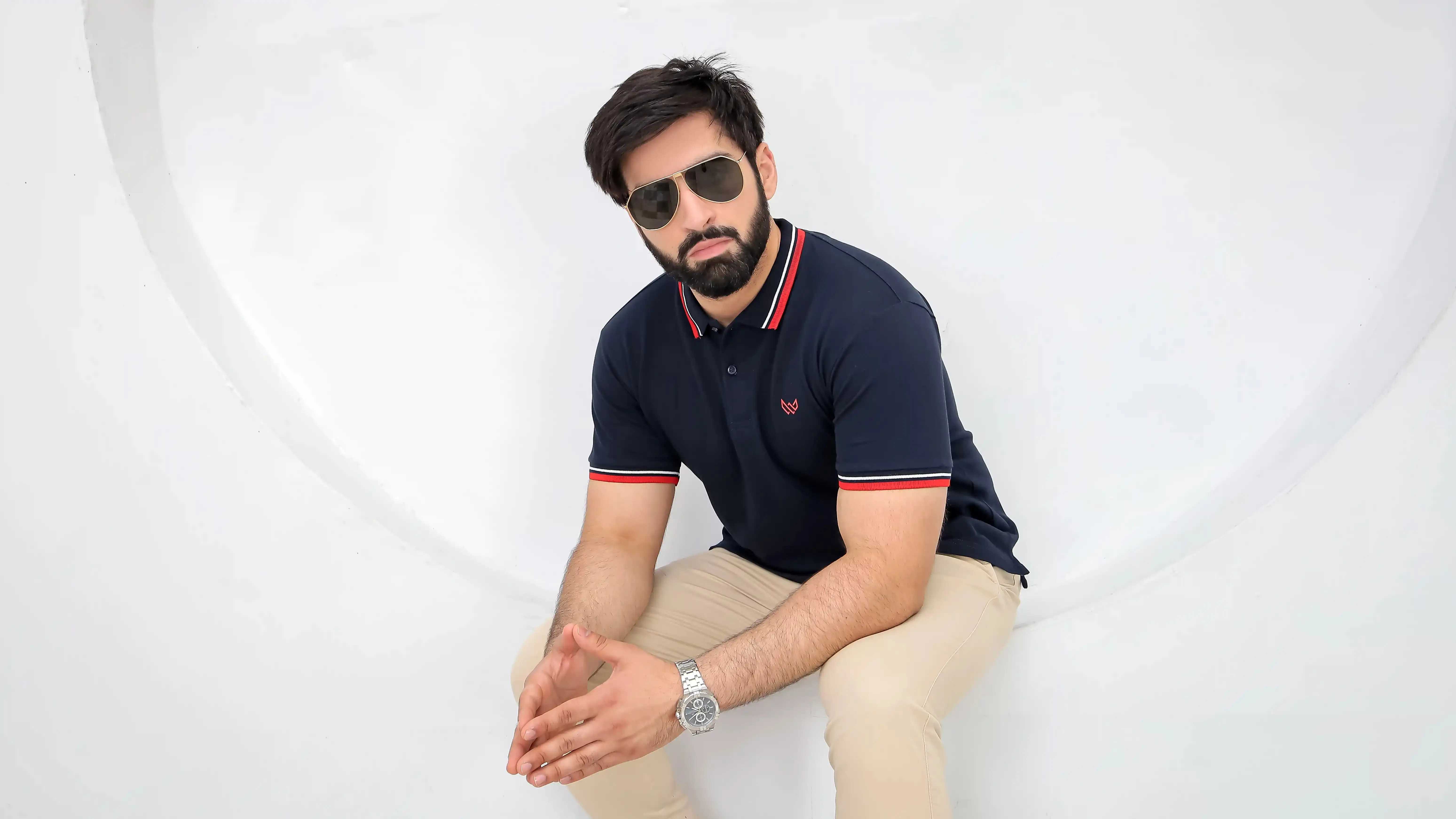 Tipped Navy Polo - Superior Cotton