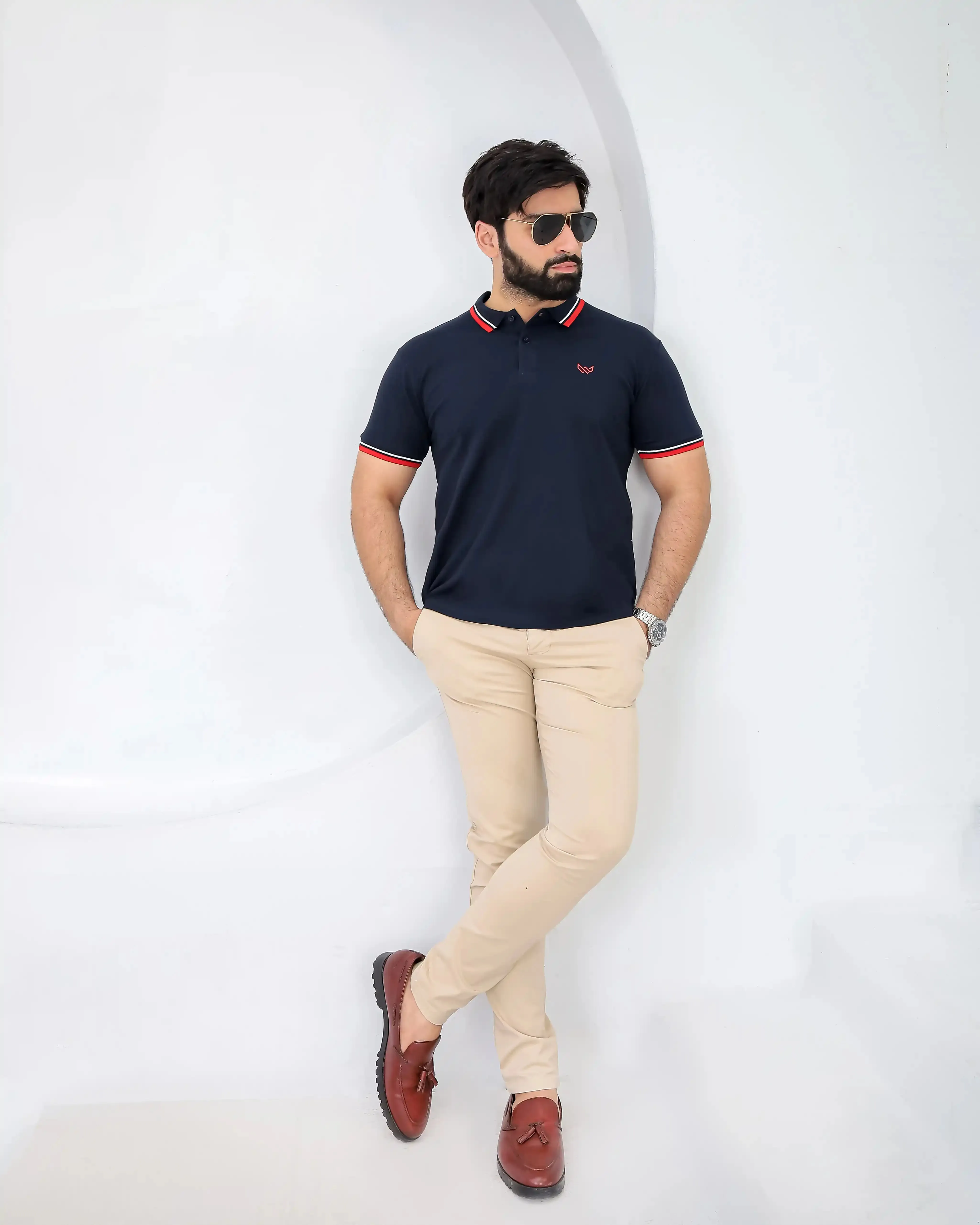 Tipped Navy Polo - Superior Cotton