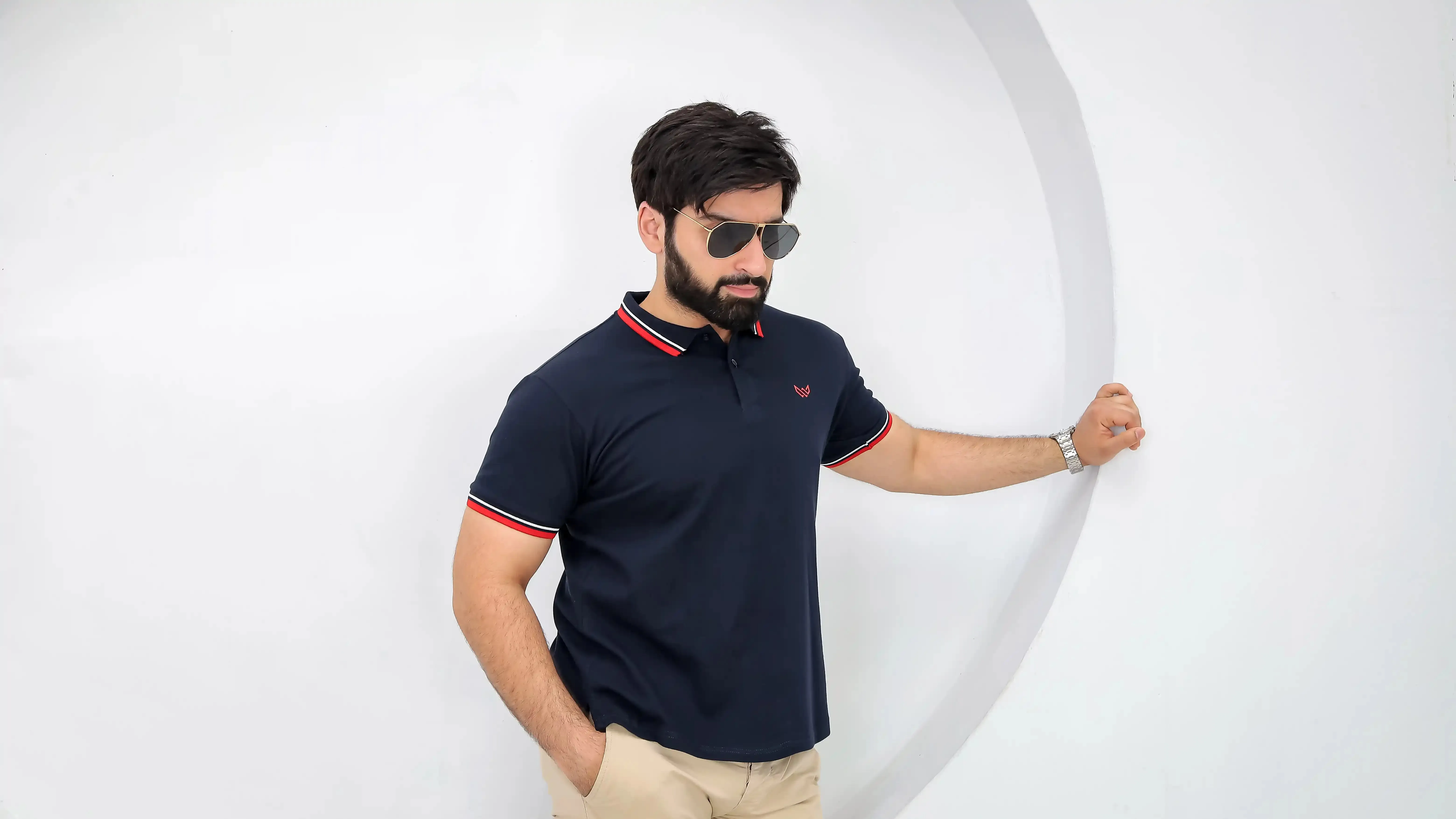 Tipped Navy Polo - Superior Cotton