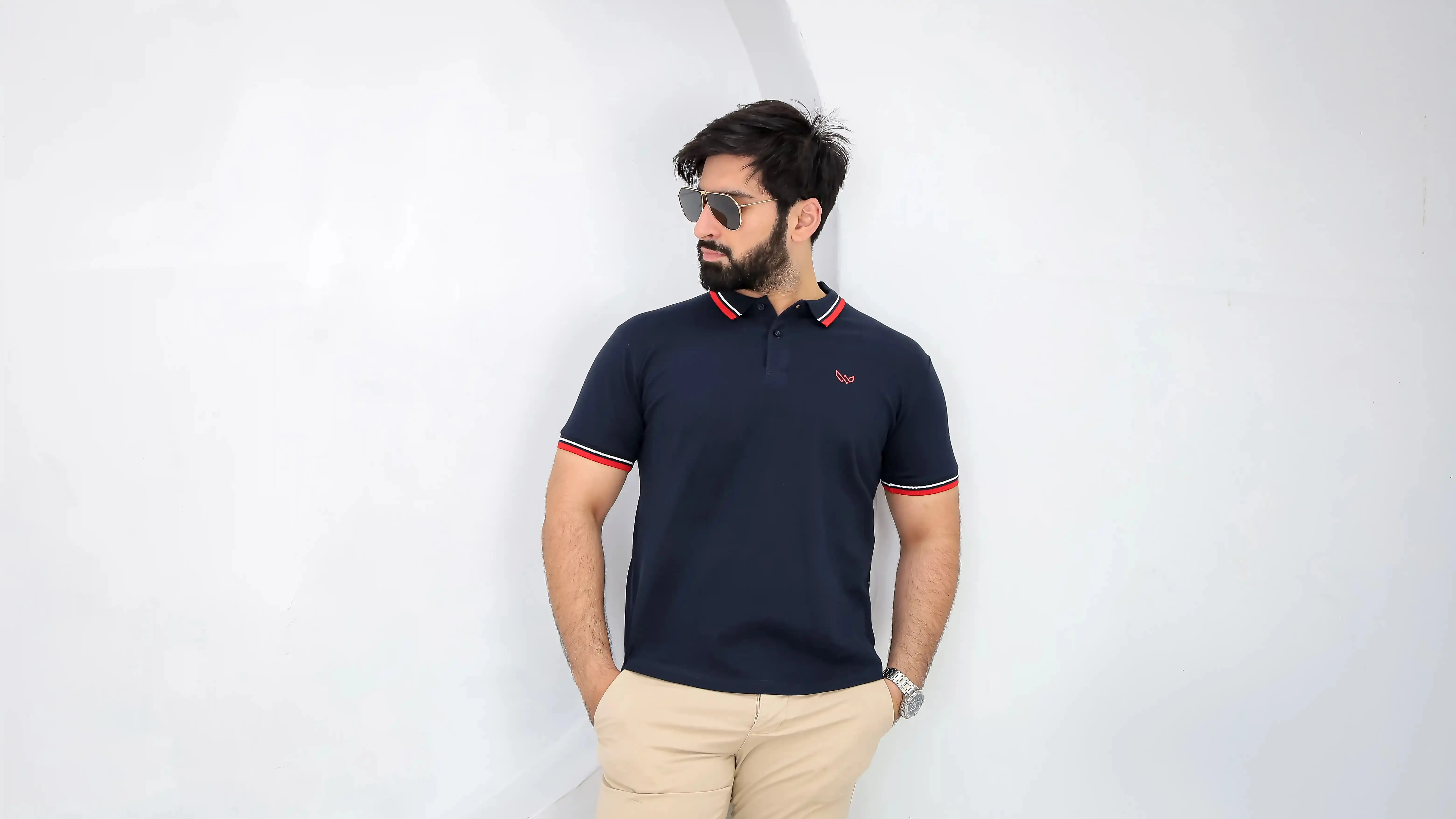 Tipped Navy Polo - Superior Cotton
