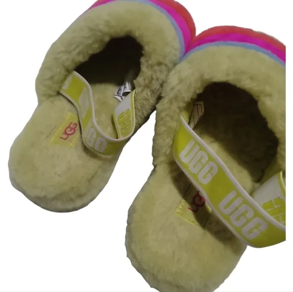 Ugg Fluff Yeah Neon Rainbow Slingback Sandals Slides 5Y Youth