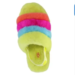 Ugg Fluff Yeah Neon Rainbow Slingback Sandals Slides 5Y Youth