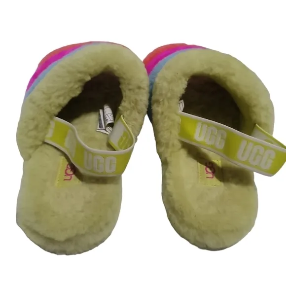 Ugg Fluff Yeah Neon Rainbow Slingback Sandals Slides 5Y Youth