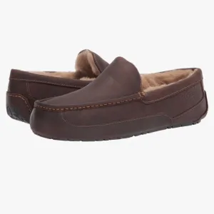 Ugg mens ascot leather slippers size 11 dark brownn leather GUC