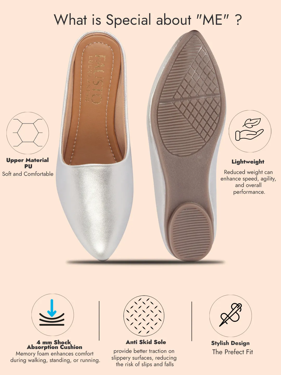 Women Back Open Ethnic Slip On Mules Party Wear Glittery Shiny SlippersLightweight Loafer Flats Memory Cushioned Insole