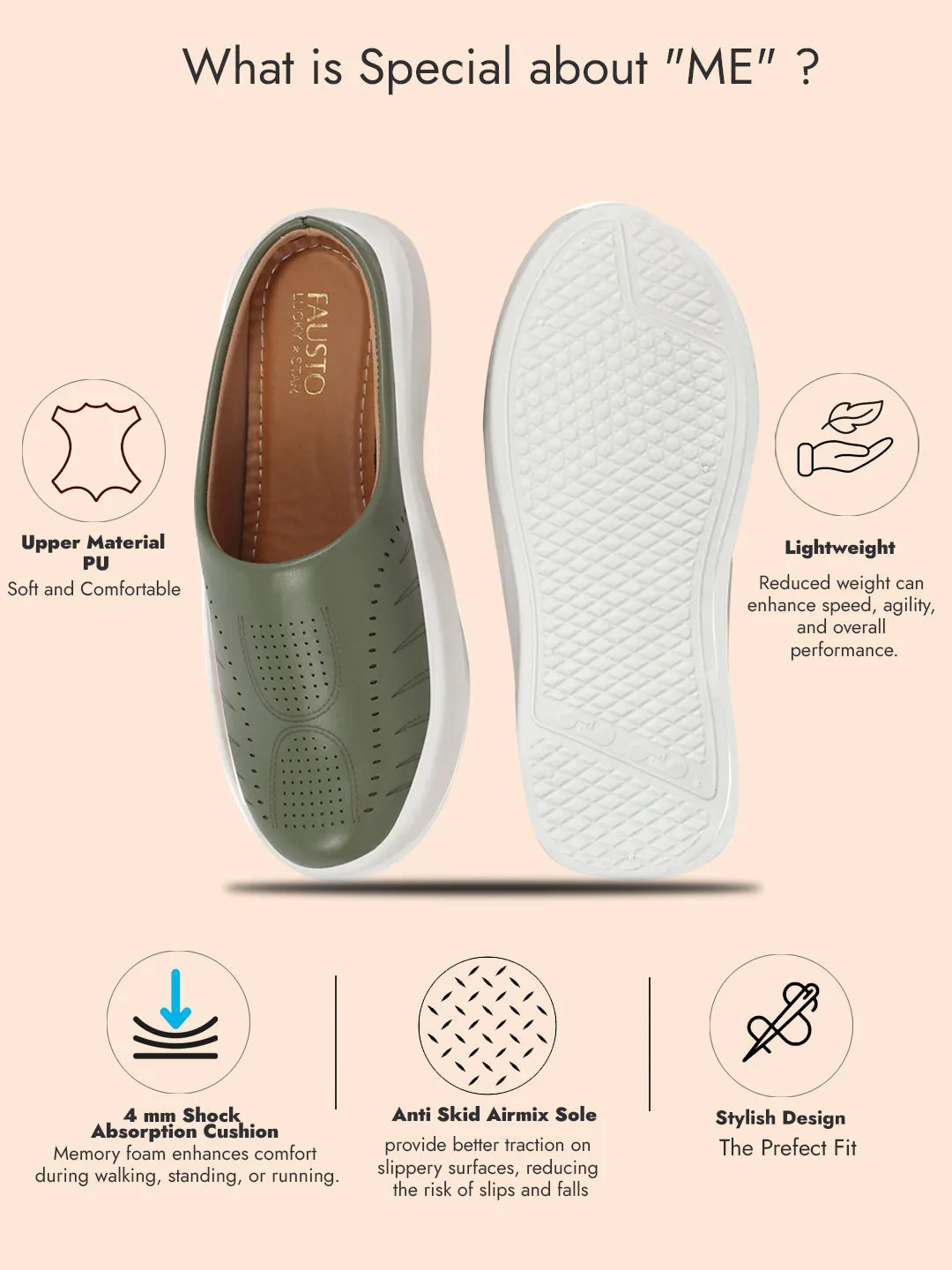 Women Olive Perforated Laser Cut Classic Back Open Slip On Mules Shoes|Work|Casual|Loafer Shoes|Comfort