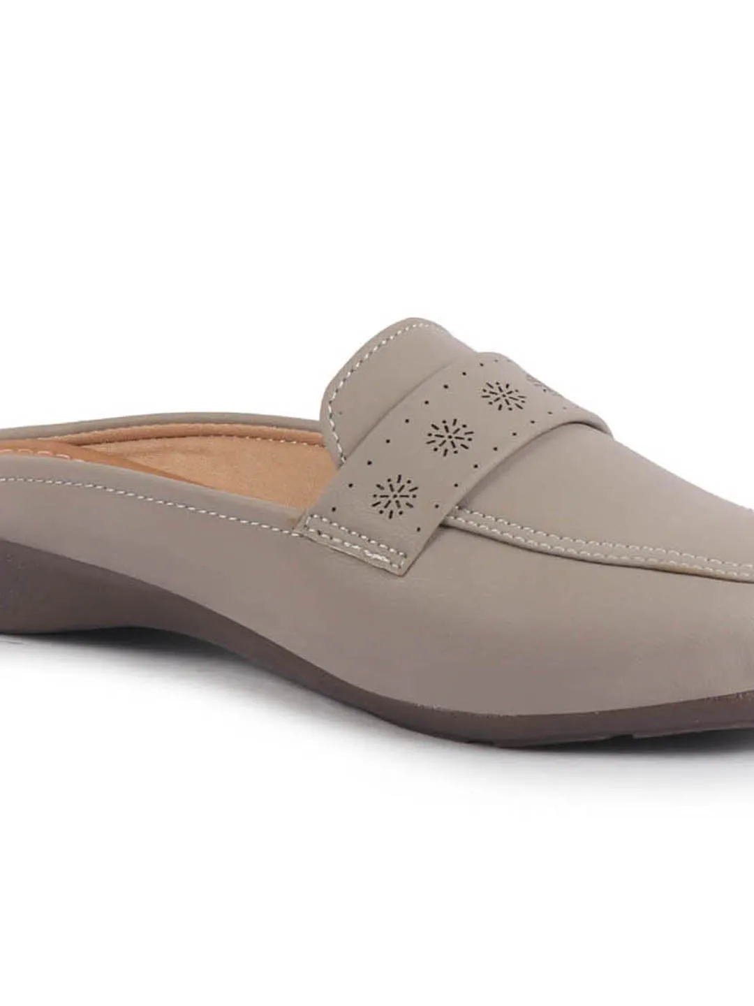 Women Perforated Strap Mule Wedge Formal Moccasin Casual Slip On Backopen Loafers Work Office Wear Shoes