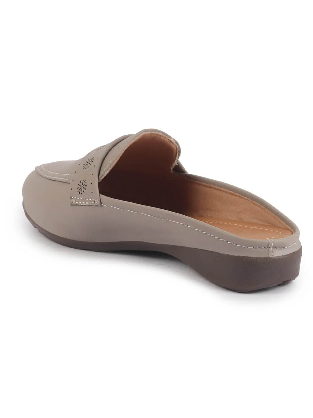 Women Perforated Strap Mule Wedge Formal Moccasin Casual Slip On Backopen Loafers Work Office Wear Shoes
