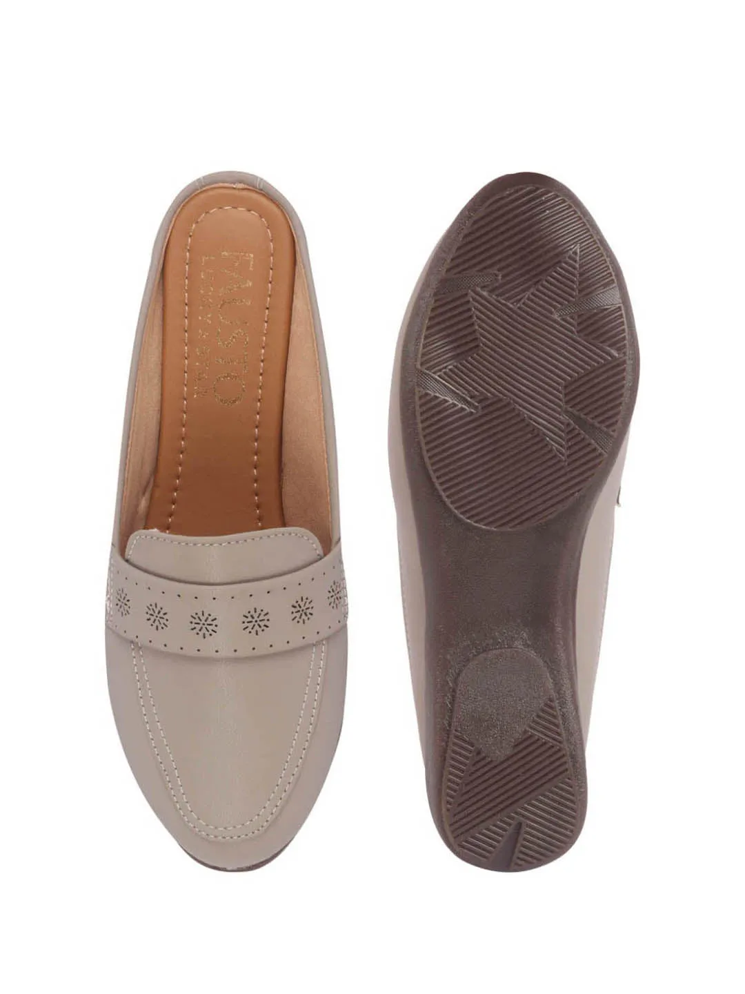 Women Perforated Strap Mule Wedge Formal Moccasin Casual Slip On Backopen Loafers Work Office Wear Shoes