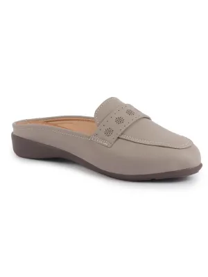 Women Perforated Strap Mule Wedge Formal Moccasin Casual Slip On Backopen Loafers Work Office Wear Shoes