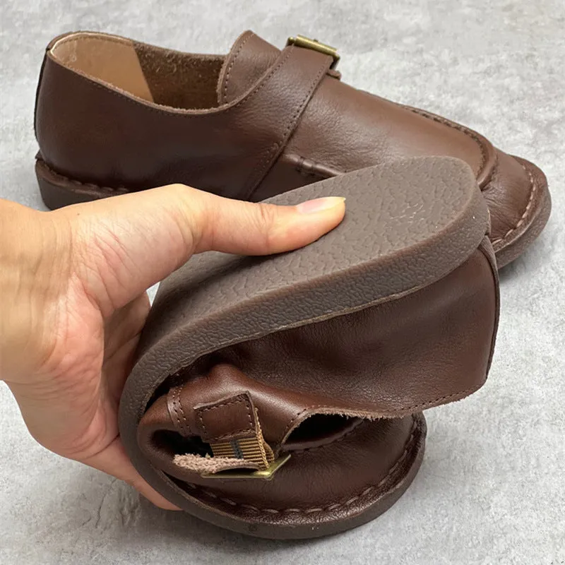 Women Retro Comfortable Soft Flat Coffee Leather Loafers