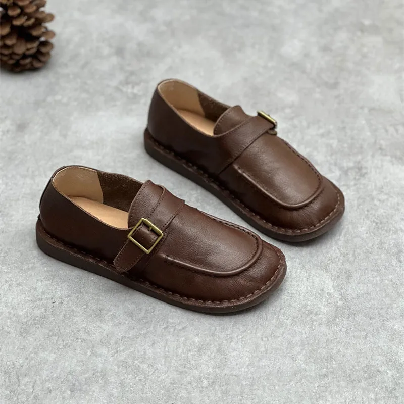 Women Retro Comfortable Soft Flat Coffee Leather Loafers