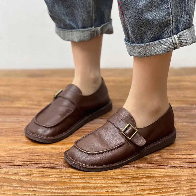 Women Retro Comfortable Soft Flat Coffee Leather Loafers