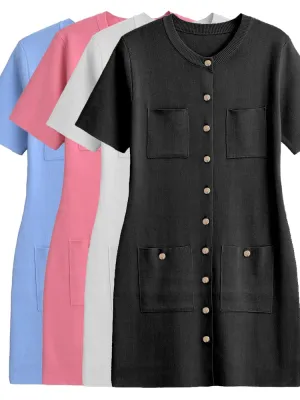 Women Round Neck Short Sleeve Bodycon A-line Dresses