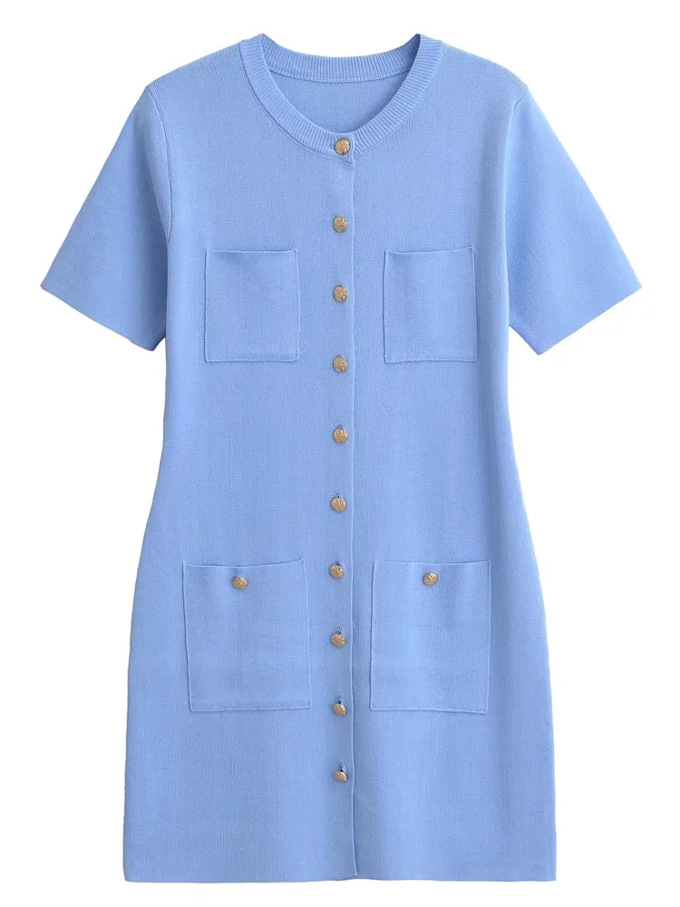 Women Round Neck Short Sleeve Bodycon A-line Dresses