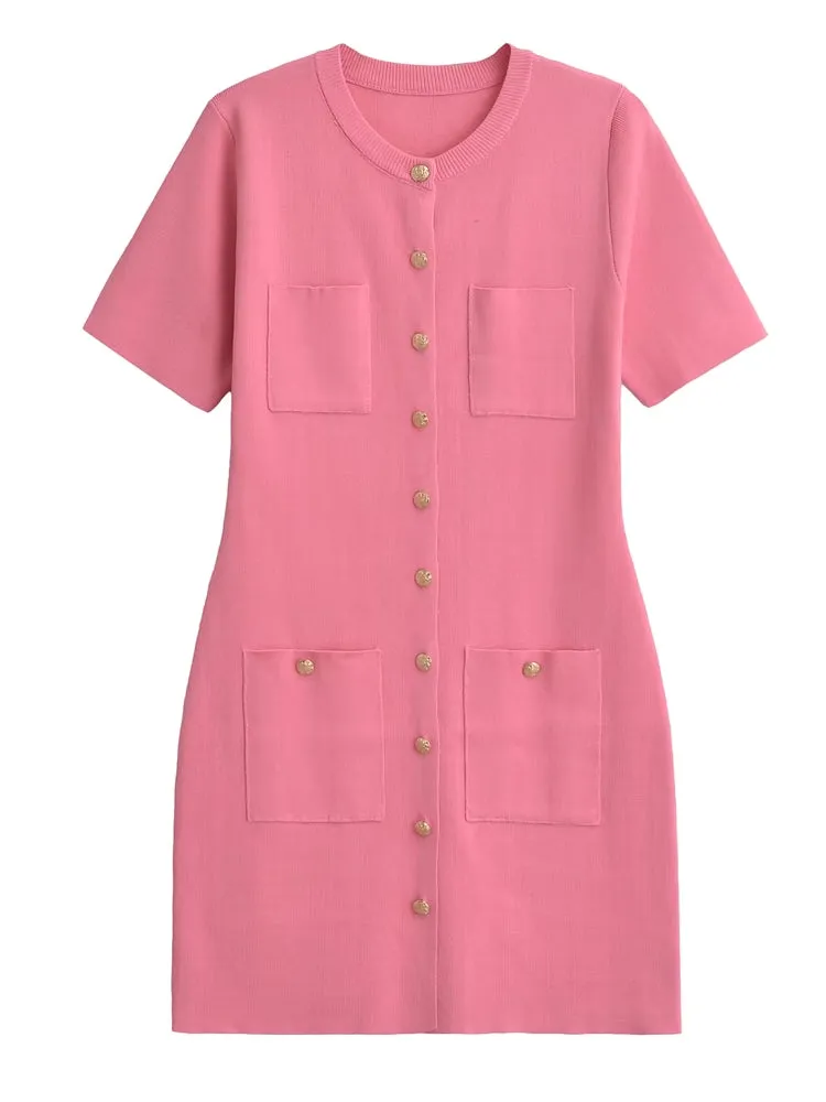Women Round Neck Short Sleeve Bodycon A-line Dresses