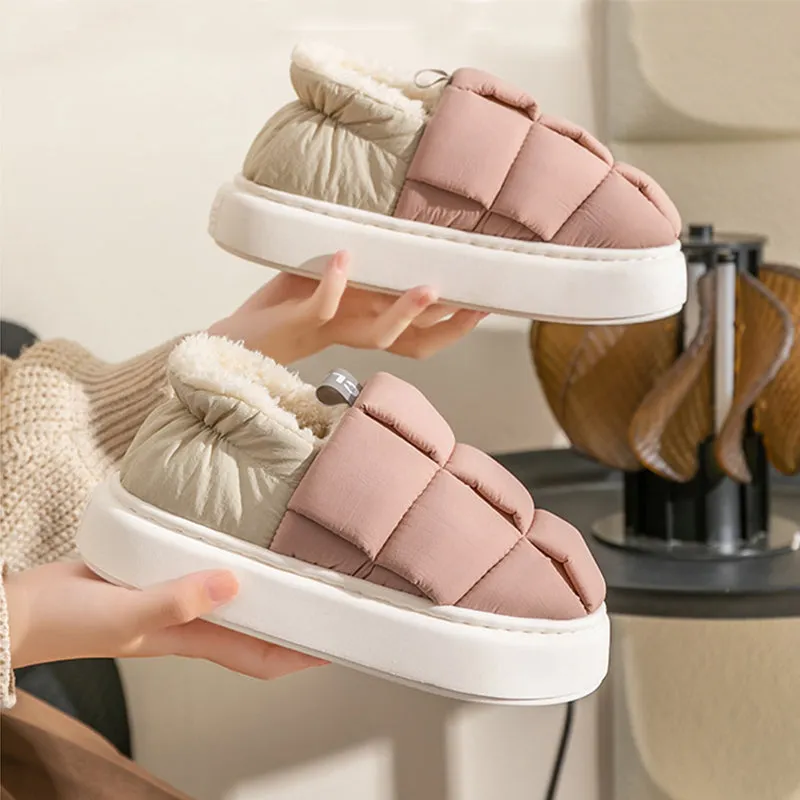 Women's Down Cotton Slippers Winter Fashion Casual Velvet Waterproof Indoor House Shoes Soft Warm Home Slipper