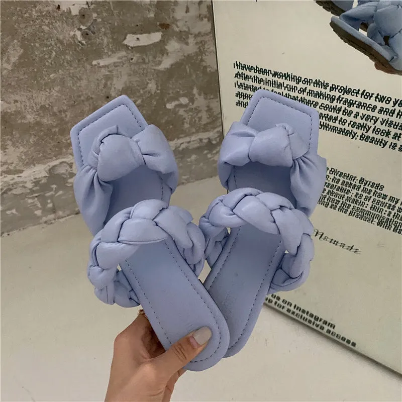 Women's Shoes, Shoes, Sandals, Women's Twist-shaped Sandals And Slippers, Square Toe Flat Mules