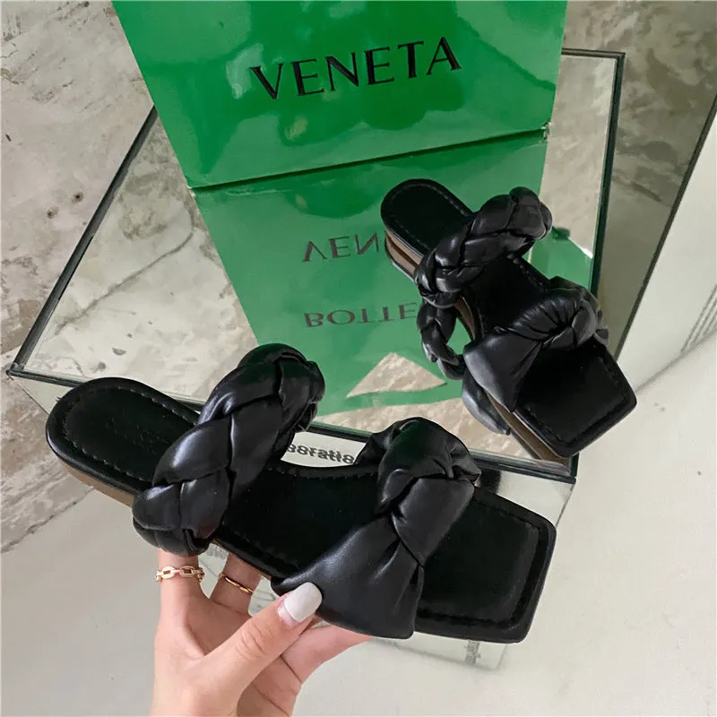 Women's Shoes, Shoes, Sandals, Women's Twist-shaped Sandals And Slippers, Square Toe Flat Mules