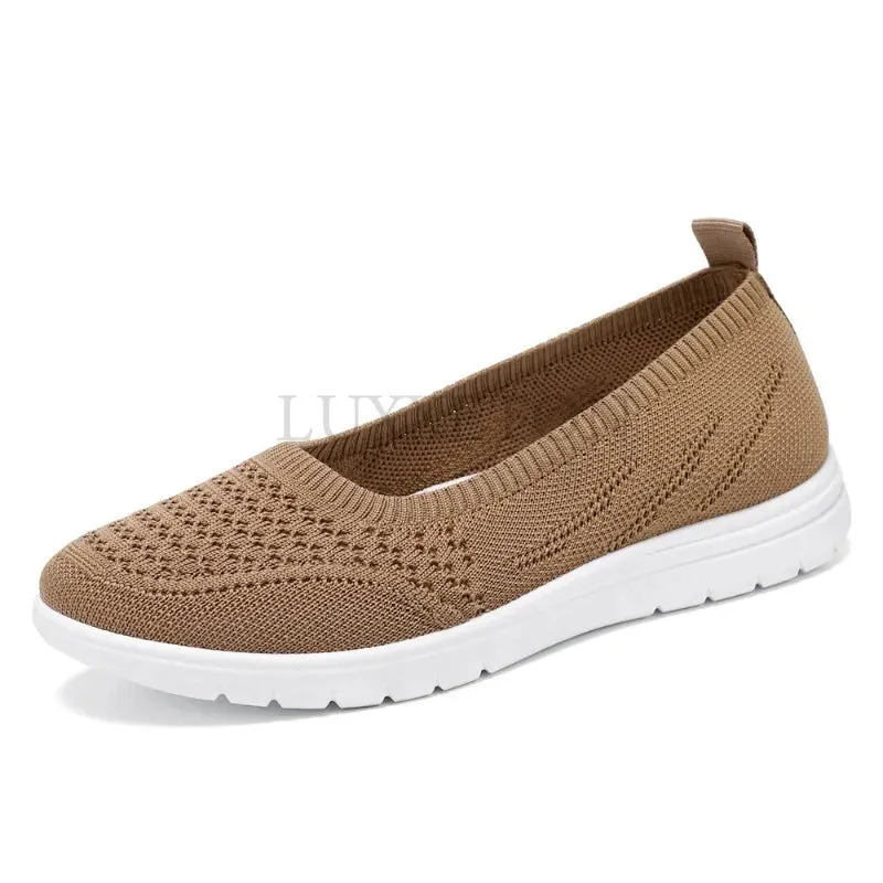 Women's Slip On Solid Color Shoes Summer Fashion Mesh Breathable Casual Shoes Walking Non Slip Platform Sandals Flats Loafers