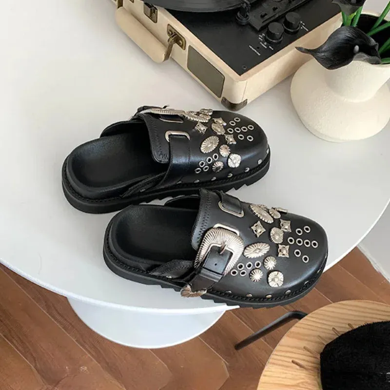 Women's Slippers Summer New Thick Bottom Baotou Metal Decorative Buckle Sandals Casual Lightweight Comfortable Non-slip Slippers