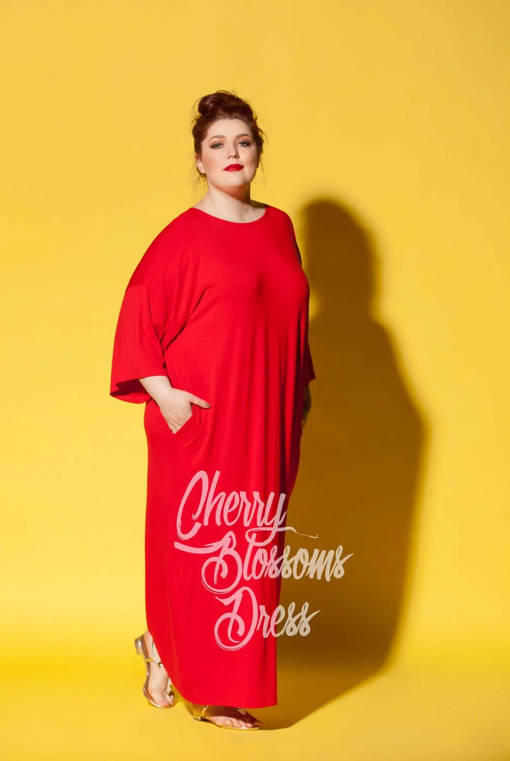 Women's Valentine Dress, Red Plus Size Kaftan Dress, Plus Size Maxi Dress, Loose Fit Maxi Dress, Minimalist Dress