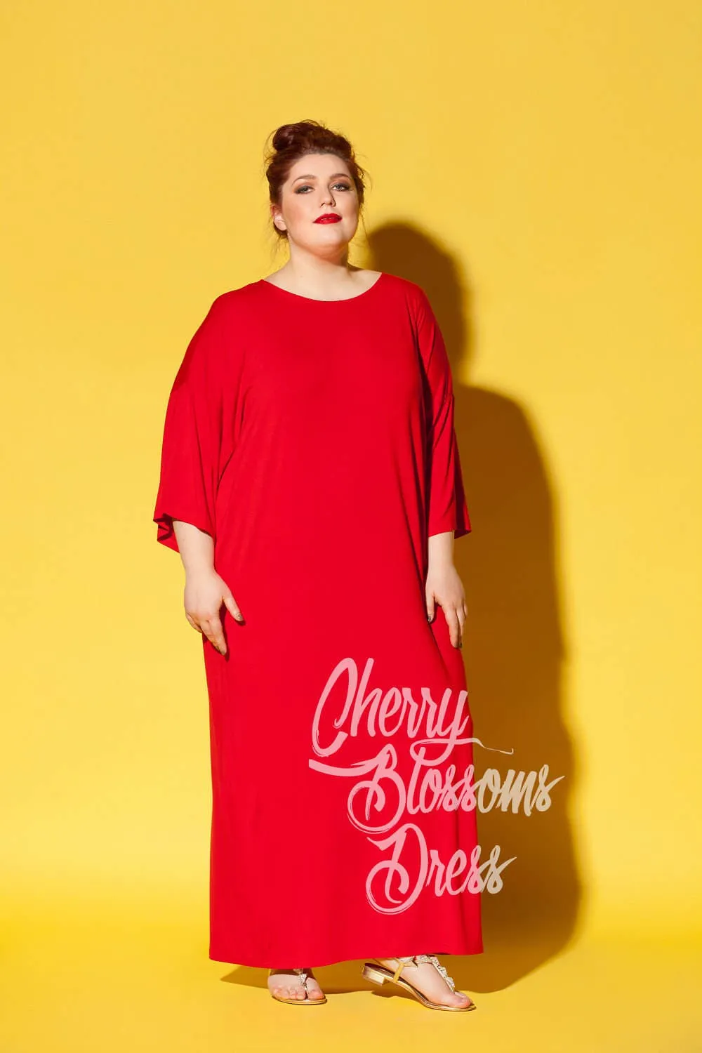 Women's Valentine Dress, Red Plus Size Kaftan Dress, Plus Size Maxi Dress, Loose Fit Maxi Dress, Minimalist Dress