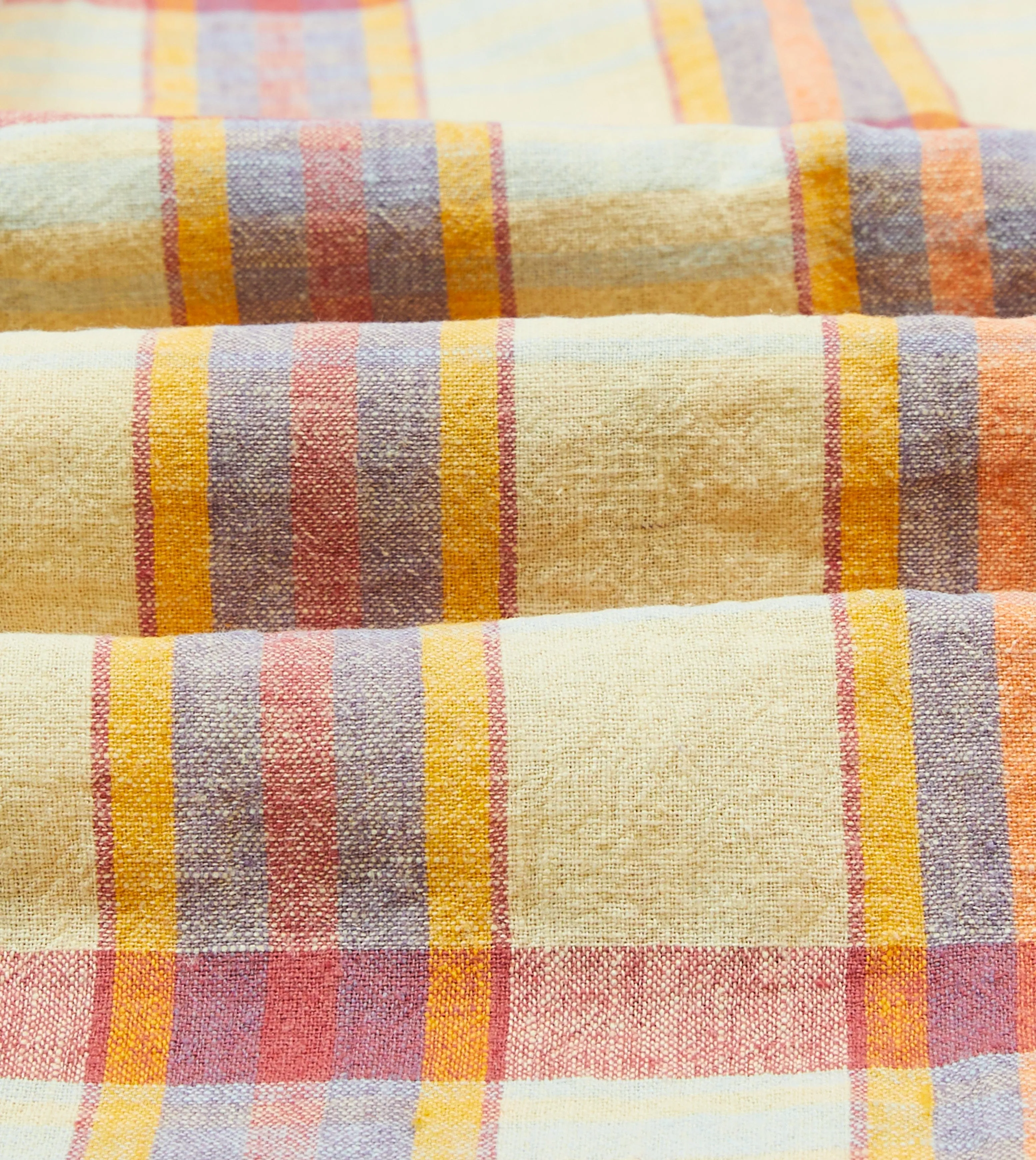 Yellow and Red Madras Check Cotton-Linen Button-Down Shirt