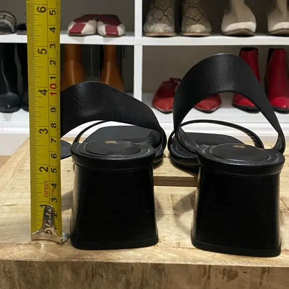 Zara NWOT Black Block Heel Leather Slingback Sandals Size 10 (41)